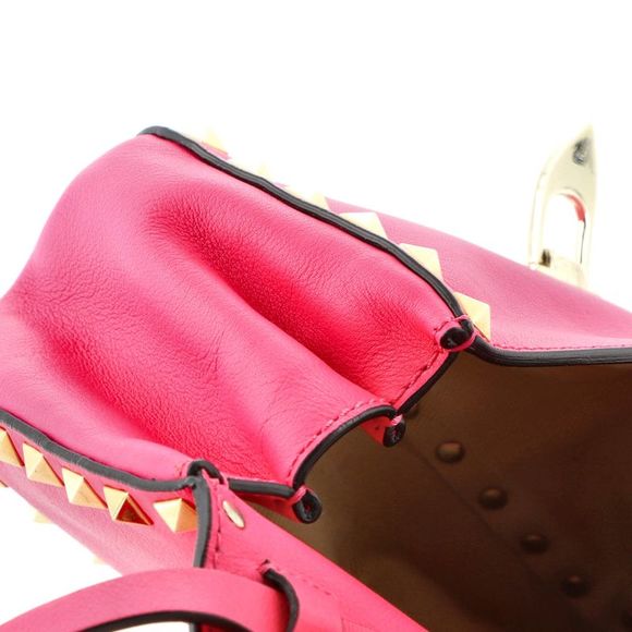 Valentino Garavani Rockstud Flip Lock Flap Bag Leather Mini Pink - Picture 6 of 7